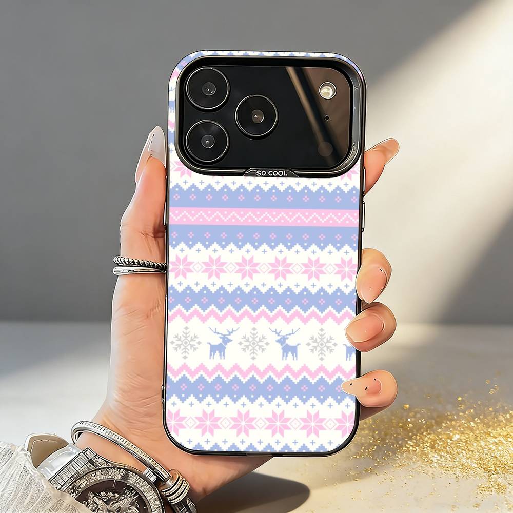 Рождественский чехол в стиле Фэйр-Айл для iPhone 17, 16, 15, 14, 13, 12, 11, Pro, MAX, Белый Матовый, Ударопрочный