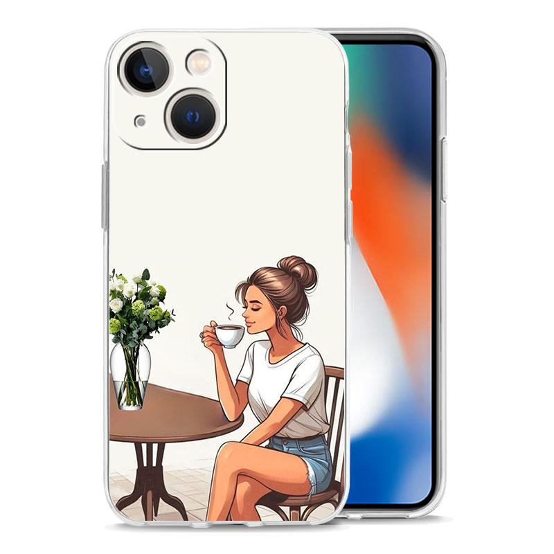 Чехол для телефона iPhone 16 Чехлы iPhone 15 12 13 14 16 Pro Max X XR XS Max 15 Plus 16Pro iPhone11 Чехол Девушка Босс Женщина Кофе