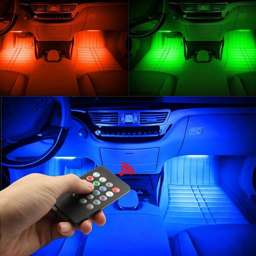 Car LED Light Strip, EECOO 4pcs Car Interior Light Music LED Lighting Kit Underdash Lights with