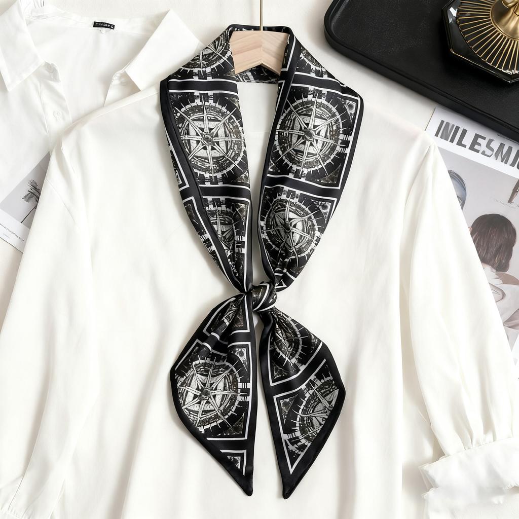 Hangzhou silk simulation silk texture double-layer printing long silk scarf spring and autumn matching scarf can be tied waist decorative streamer
