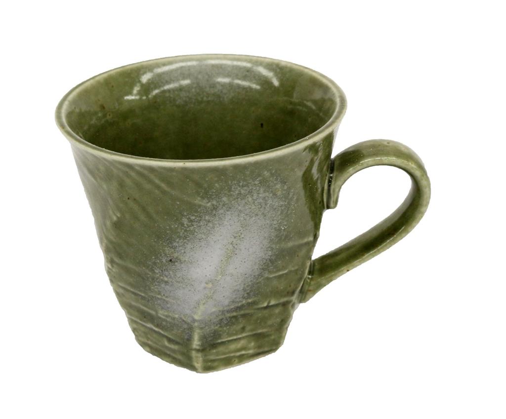 Castle Enterprises Mino Ware Japanese Cafe Series Rough-Kezuri Twisted Coffee Bowls, Green Ink Blown, Set of 10
