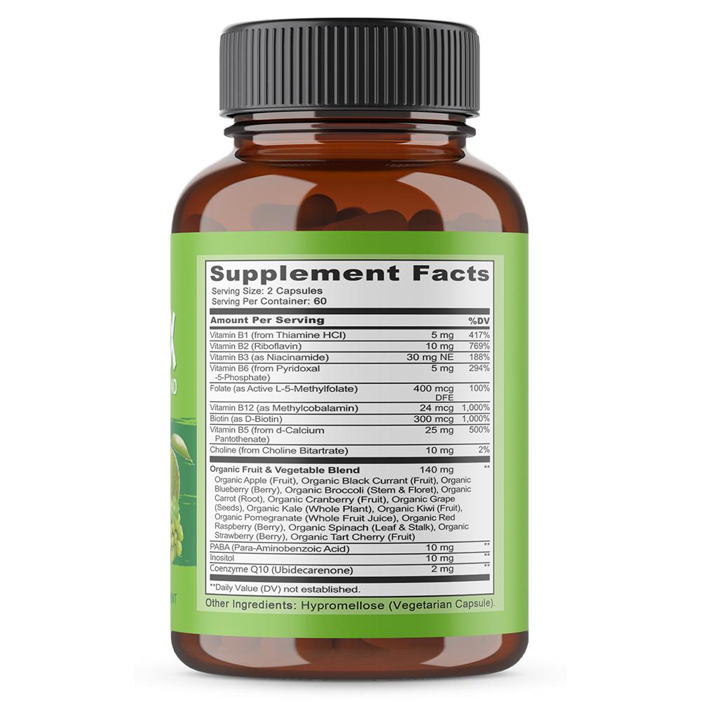 B Complex Supplement, With Organic Apple, Black Currant, Inositol, Coenzyme Q10, 120 Capsules
