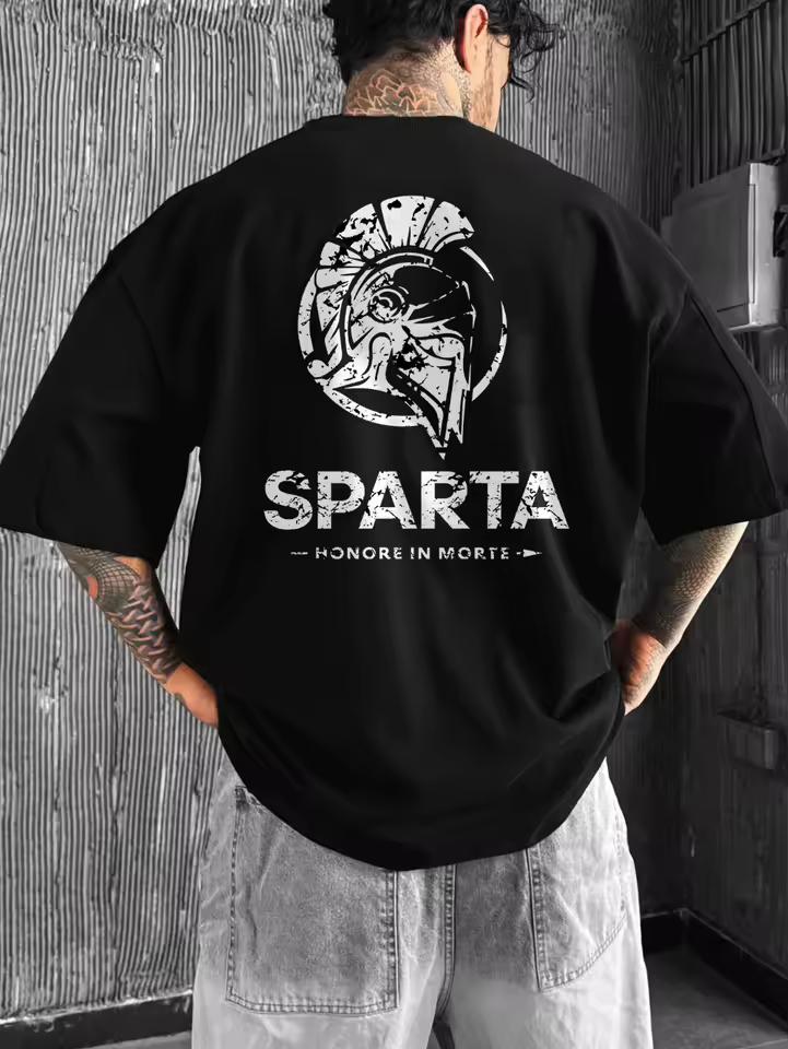 Glory Symbol T-shirt Spartan theme and glory slogan casual sportswear style, unisex summer cool short-sleeved unique design top