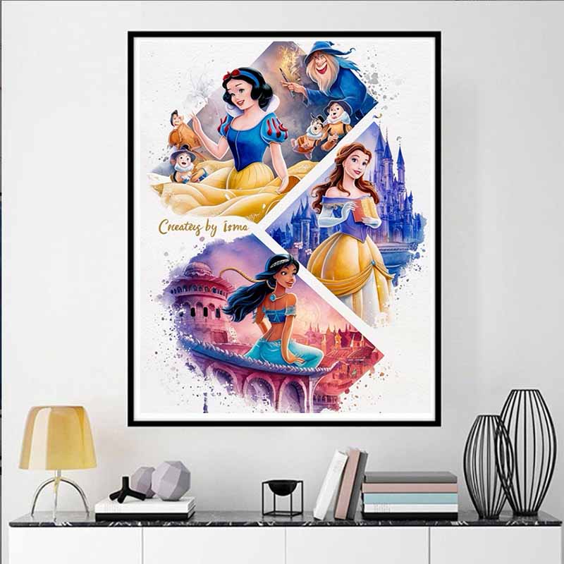 Disney 5D DIY Алмазная мозаика Иллюстрации принцесс Диснея, Мультяшная полная алмазная мозаика, Алмазная живопись, Настенное украшение, Набор для рукоделия
