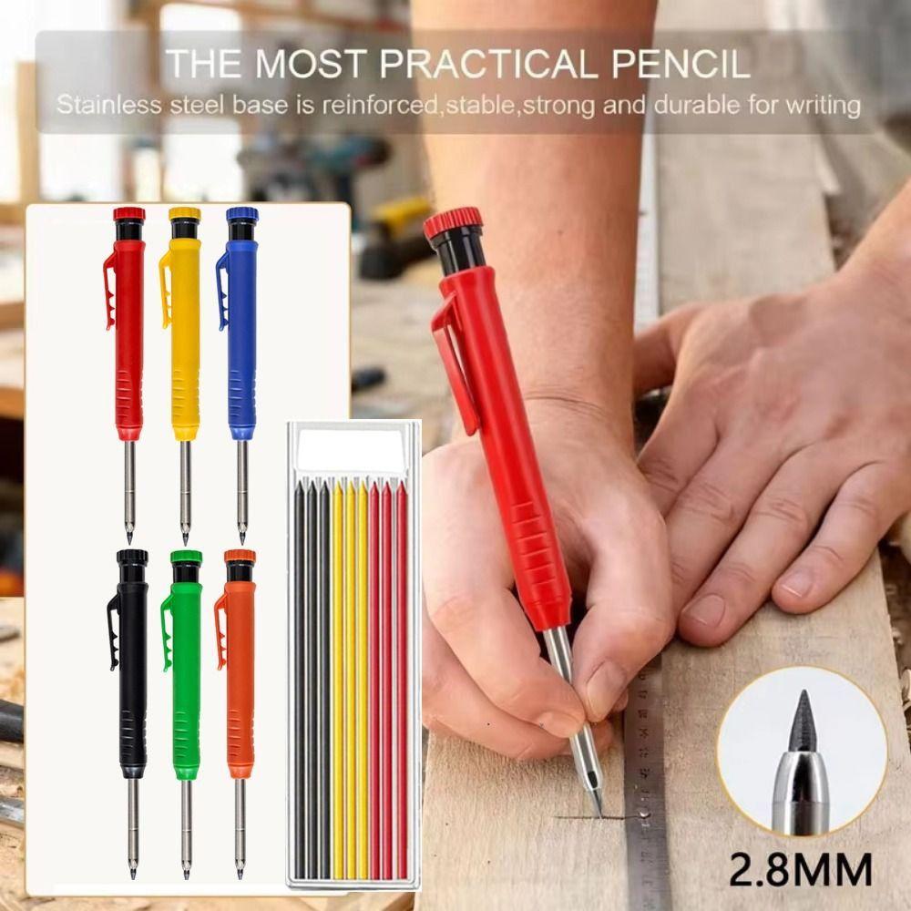 10Pcs Long Nib Mechanical Carpenter Pencil Solid Construction Woodworking Pencil  Architect Use