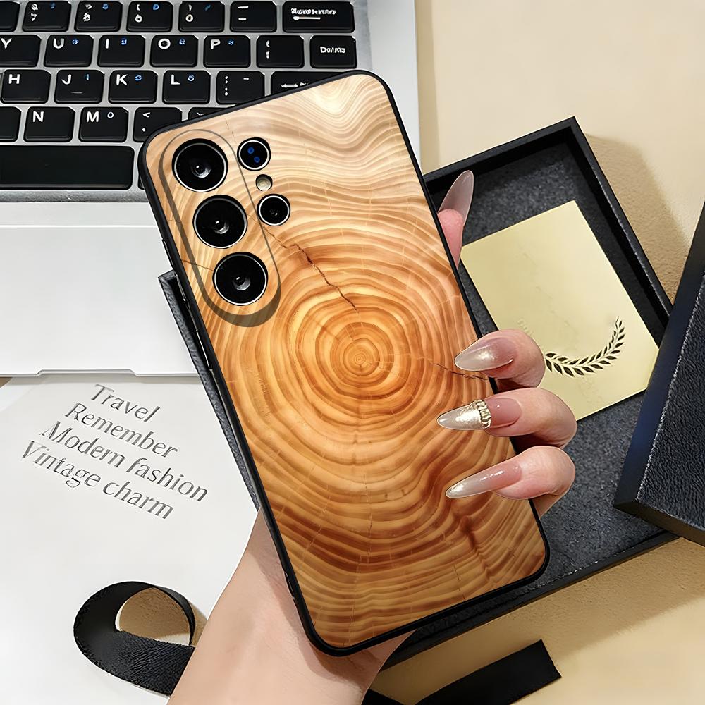 Натуральный Деревянный Чехол для Телефона Samsung S26 S25 S24 FE S23 S22 S21 Plus S20 Ultra Note20Ultra Черный Мягкий Чехол