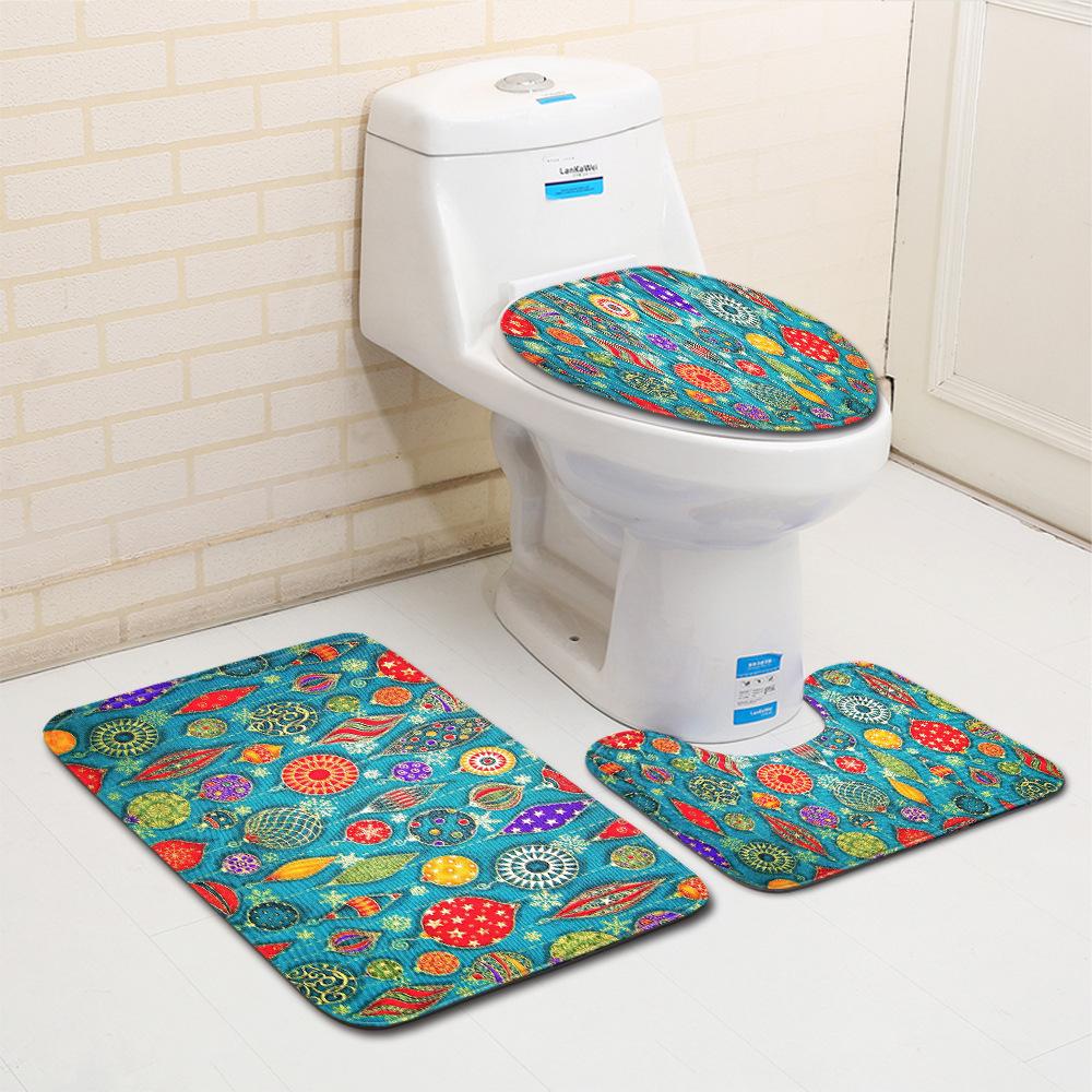 Christmas Bathroom Floor Mat Toilet Three-Piece Set