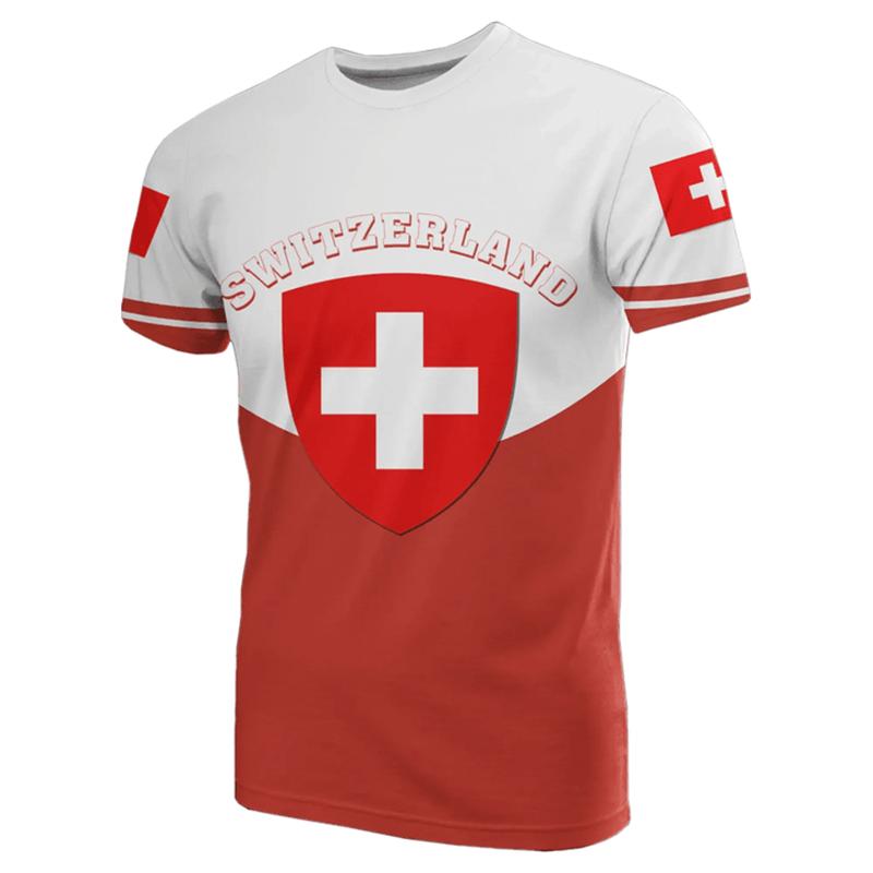 Повседневная спортивная одежда для отдыха на открытом воздухе, футболки для мужчин, одежда, национальный герб Швейцарии, флаг, 3D-принт, крутая футболка, спортивные топы, футболки с круглым вырезом
