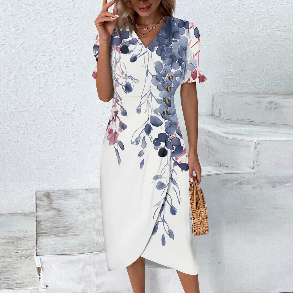 Пляжные платья для женщин, весна-лето, элегантное платье с запахом и V-образным вырезом в стиле бохо, струящееся гавайское платье макси с рюшами