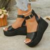 Модные женские сандалии на толстой подошве, черные клиновидные сандалии, модные сандалии на массивной платформе с ремешком на щиколотке, женские сандалии на очень высоком каблуке, летние сандалии для женщин