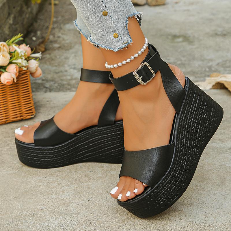 Модные женские сандалии на толстой подошве, черные клиновидные сандалии, модные сандалии на массивной платформе с ремешком на щиколотке, женские сандалии на очень высоком каблуке, летние сандалии для женщин