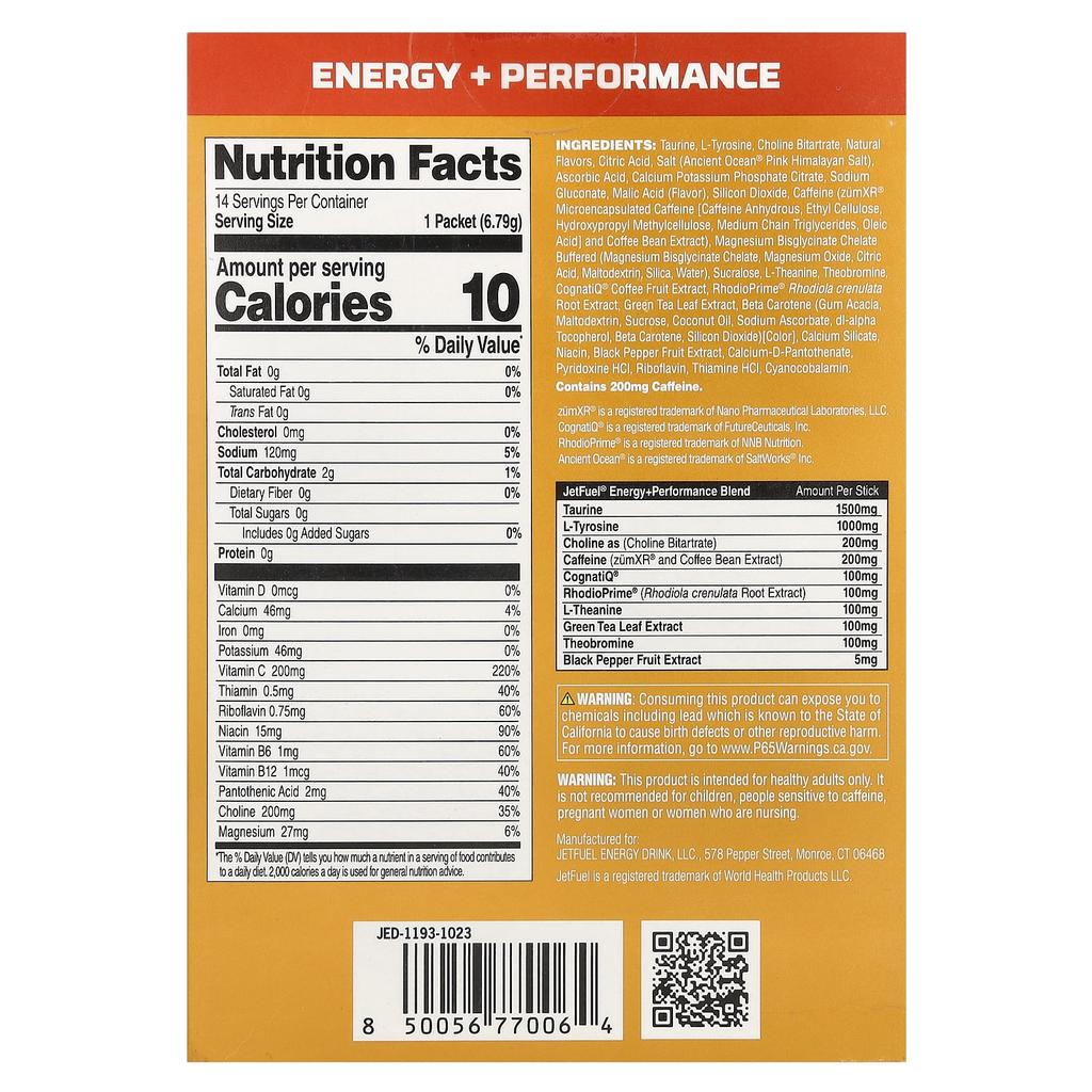 GAT JetFel®, Energy + Athletic Performance, Energy Sticks, Peach Mango, 14 Pack, 0.24 Oz (6.79 G) Each