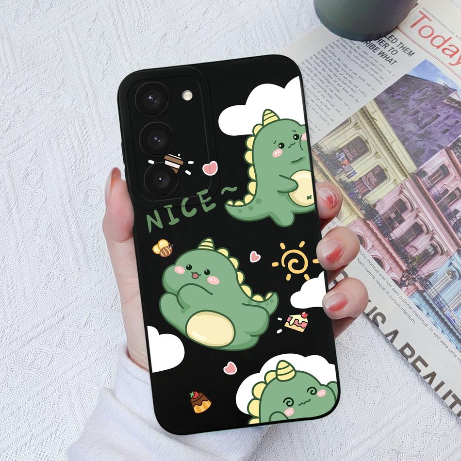 For Samsung Galaxy S23 Ultra Plus FE Phone Case Cartoon Shockproof Liquid Silicone Camera Protection Black Cover Bumper Fundas