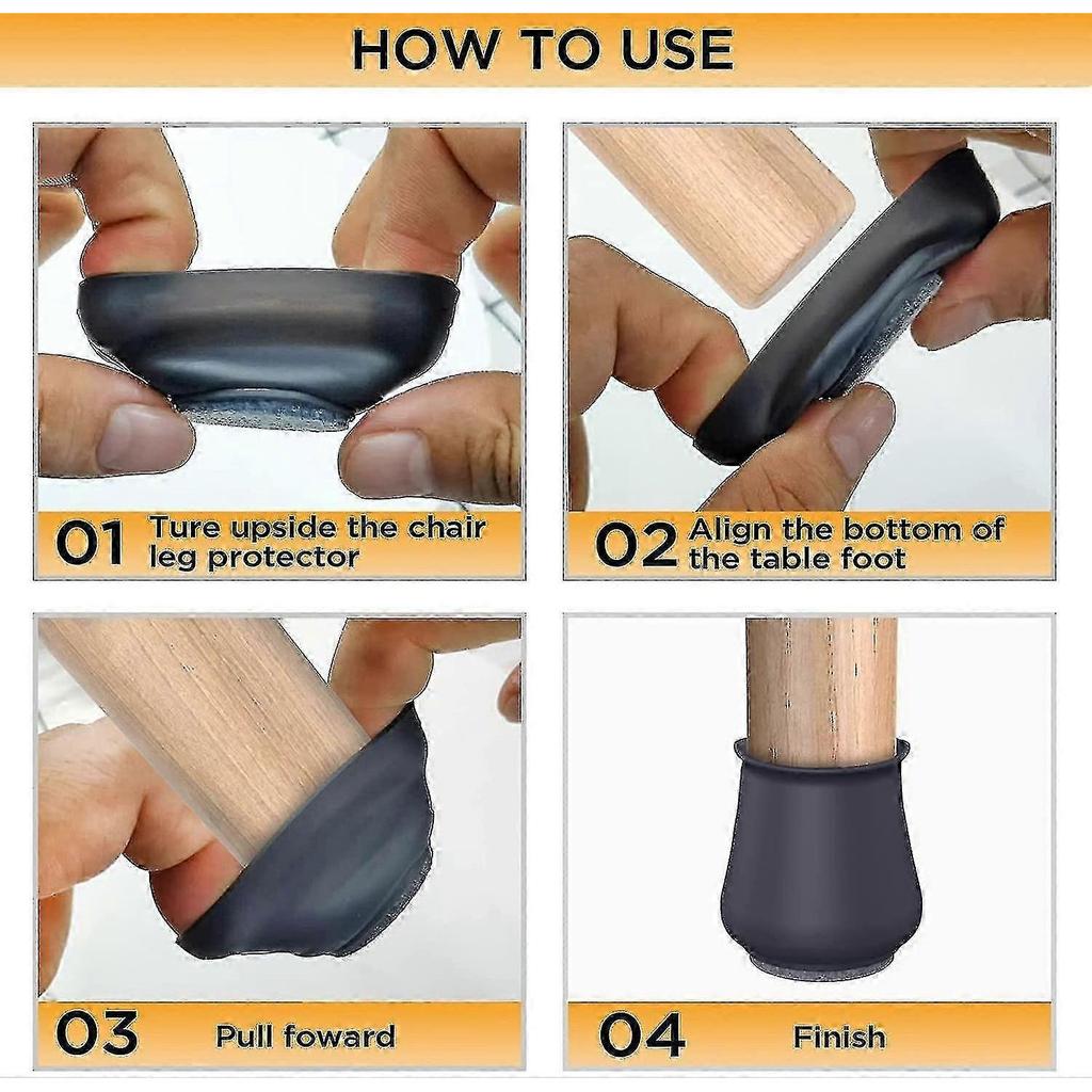 16pcs Chair Leg Floor Protectors, Silicone Covers To Protect Floors Felt Bottom Furniture Non Slip Protector Pads Caps - CHUN