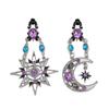 Retro Asymmetrical Sun & Moon Baroque Earrings: Exaggerated Long Design for Women