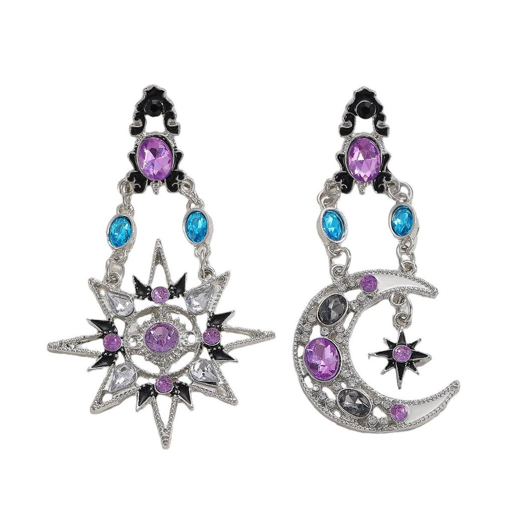 Retro Asymmetrical Sun & Moon Baroque Earrings: Exaggerated Long Design for Women