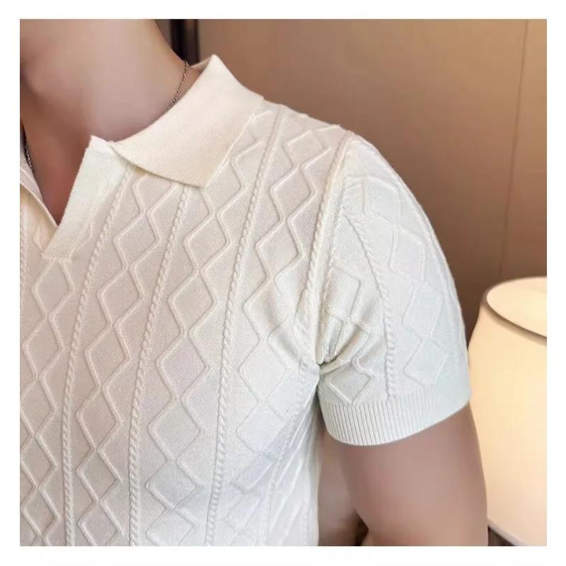 Свитеры в стиле поло Мужские Летние Приталенные С коротким рукавом Business Casual Футболки Однотонные С отложным воротником Вязаные изделия