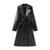 Kaslead New Arrival Women's Clothing Fashion Style Fashion Polo Collar Series Belt Mid Length Long Length Leather Wind Coat Outwear
