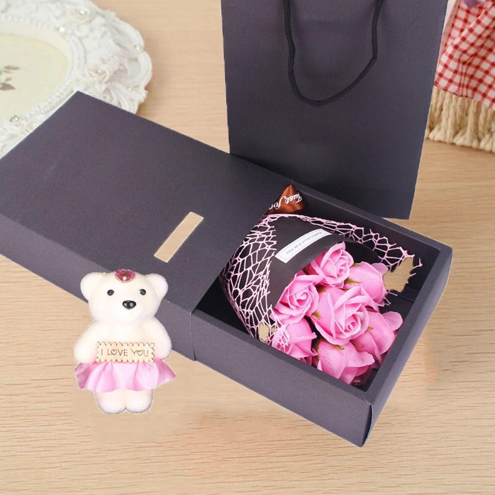 Packing Box Rose Bouquet Gift Box Ribbon Bow Simulated Rose Bundle  Mother's Day