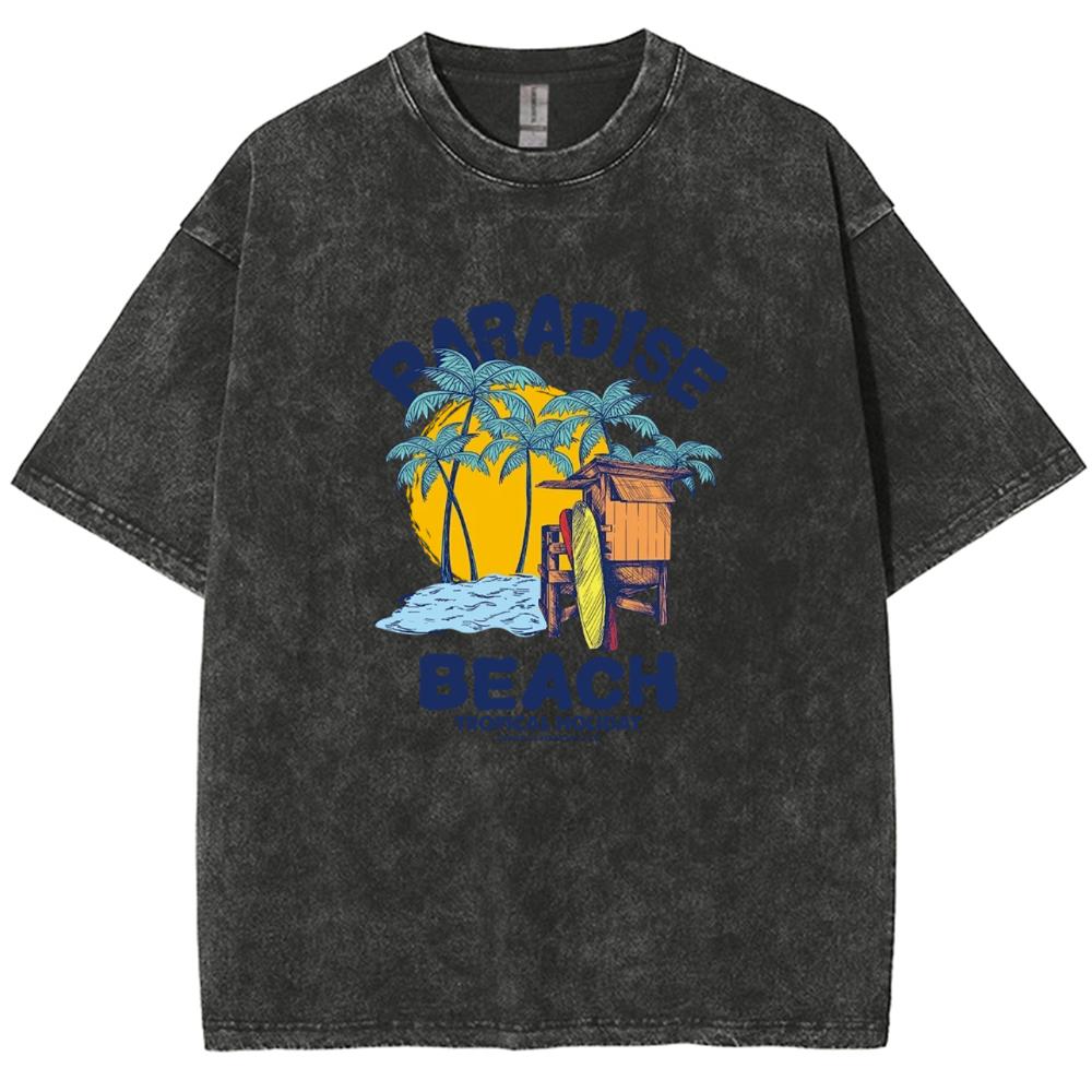 Футболка с принтом PARADISE BEACH с круглым вырезом, пуловер, топ, свободный размер, уличный повседневный стиль, для пожилых пар, короткие рукава