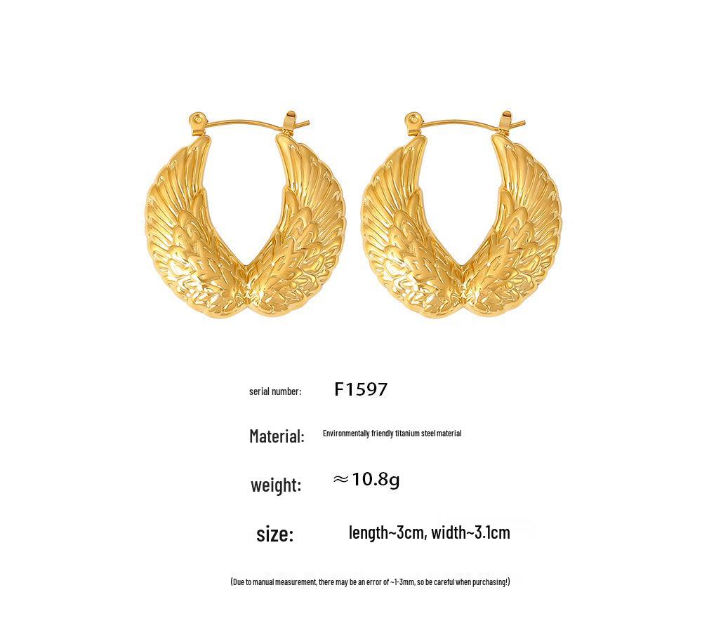 Серьги-крылья геометрической формы с покрытием из 18-каратного золота из титановой стали - Европейский/Американский ретро-дизайн