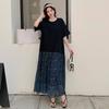 2023 Plus Size Summer T-Shirt Dress Women Cotton Loose Dress O-Neck Striped Print Short Sleeves Spliced Lady Dresses Casual Female Dresses