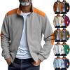 Men's Vintage Corduroy Casual Jacket - Stand Collar Zippered Colorblock Loose-Fit Baseball Jacket