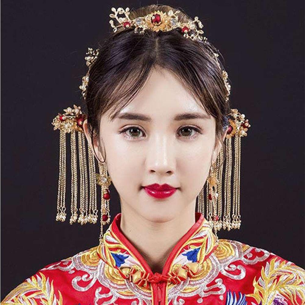 Hair Combs Butterfly Tassel Bridal Wedding Jewelry Set Chinese Style Crown Hair Stick Earrings