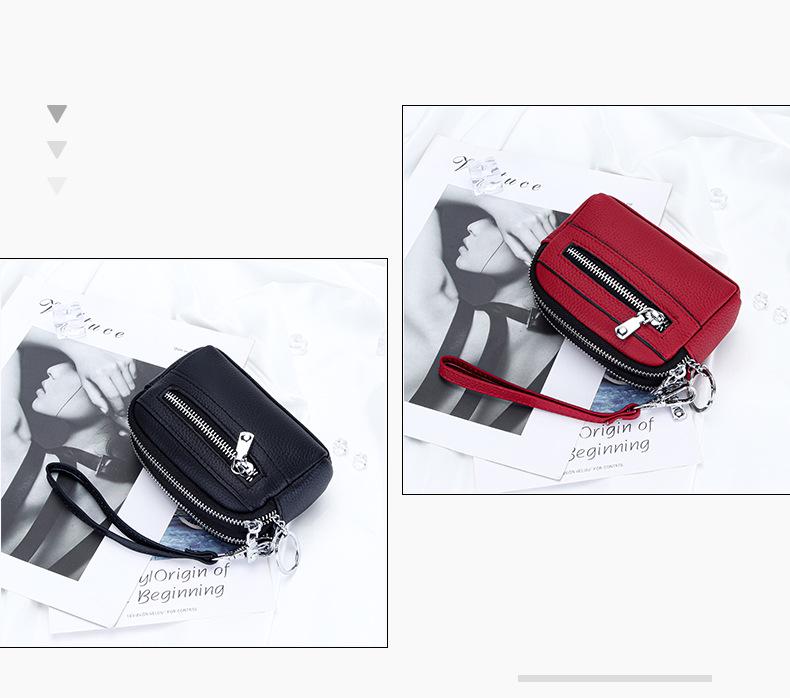 Женский мини-клатч: Кошелек для монет из натуральной кожи с двойной молнией и большой вместимостью - Первый слой коровьей кожи