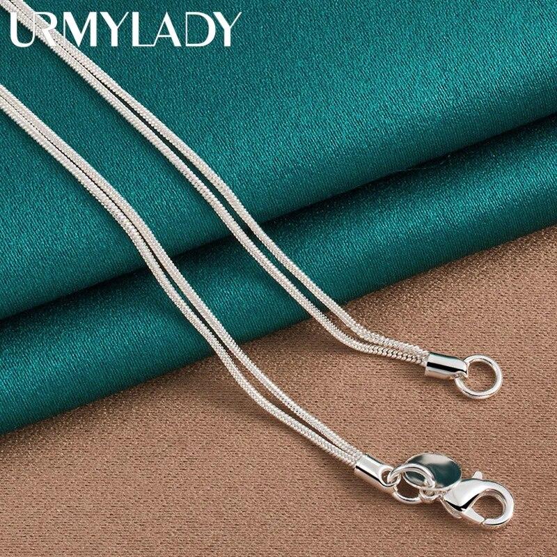 URMYLADY из стерлингового серебра 925 пробы, двойная цепочка в виде змеи, матовое гладкое ожерелье с бусинами для женщин, свадебная вечеринка, модные украшения