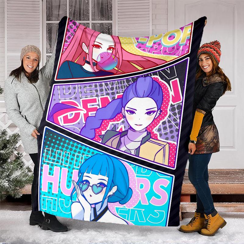 KPop Demon Hunters Theme Printed Blanket - Perfect for Couch, Bed, Travel & Outdoor Use | Machine Washable, Cozy & Durable.