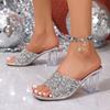 Shiny Sequins High Heel Slippers for Women Summer Fashion Square Toe Transparent Heeled Sandals Woman Gold Silver Glitter Slides