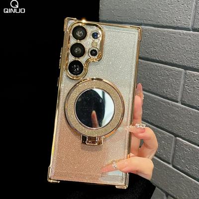 Кольцо-подставка Блестящее Зеркальное Для чехла Magsafe Для Samsung S24 S23 S22 S21 S20 Note20 10 Plus Ultra FE Беспроводная зарядка Чехол