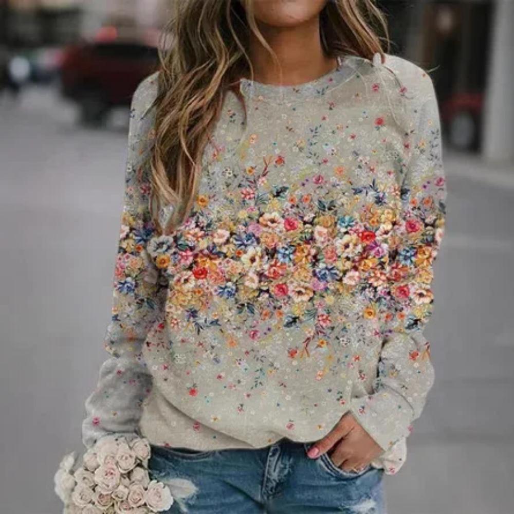 Casual Retro Long Sleeve Sweatshirt 3D Digital Print Round Neck Women's Fashion Polyester Fiber Full Length Cotton Blend