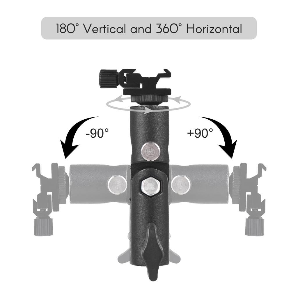 Крепление вспышки для камеры Поворотный кронштейн для вспышки Speedlite Кронштейн для подставки для вспышки с креплением на холодный башмак 1/4 дюйма и 3/8 дюйма