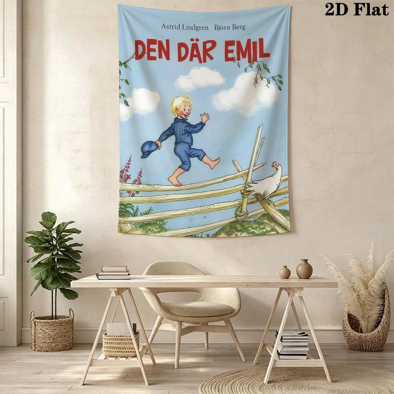 Emil i Lönneberga Tapestry, Astrid Lindgren Story Character Wall Hanging, Wall Backdrop for Bedroom Home Decor