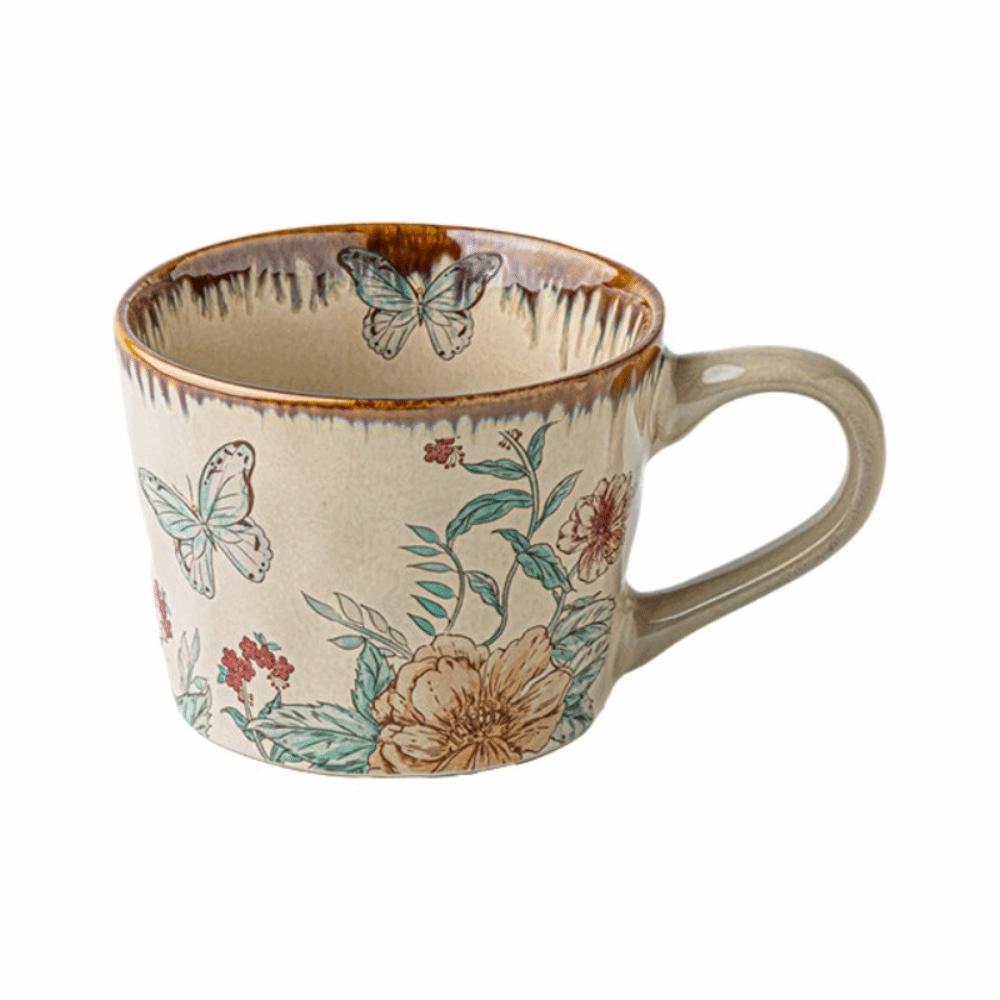 Floral Pattern Antique Style Mug Non-slip Milk Cup Decorative Ceramic Coffee Cup Travel
