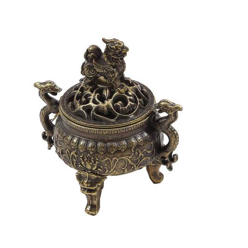 Double Dragon Three Leg Cauldron Incense Burner Xiangyun Incense Burner Suanni Plate Small Incense Burner