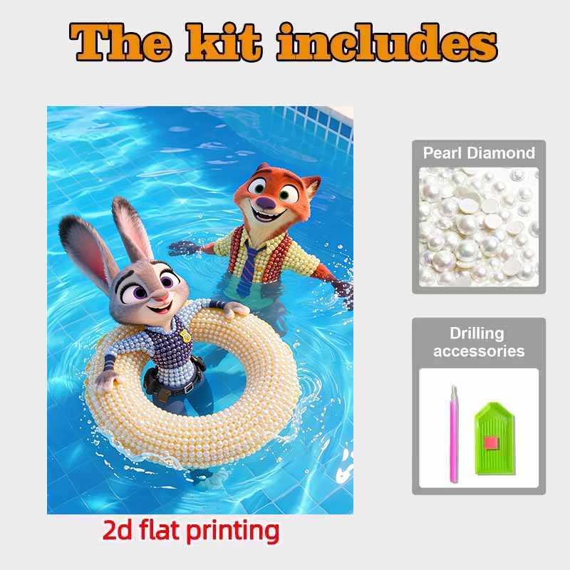 Disney Жемчужная живопись Джуди и Ник Игры у бассейна DIY Жемчужная живопись Искусство из драгоценных камней Жемчужная точечная живопись Картины-поделки Подарки для взрослых новичков Декор для дома