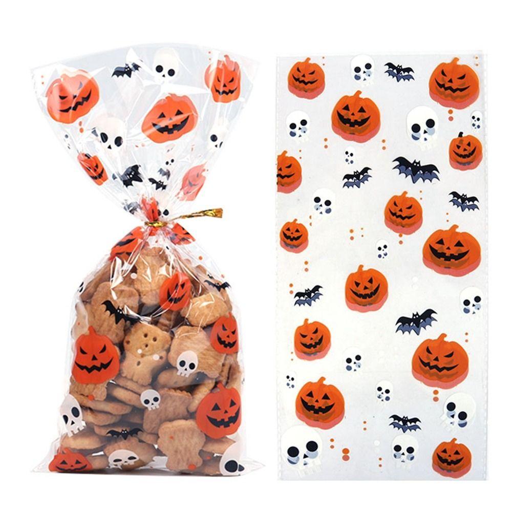 50pcs/pack Bat Pattern Dessert Packaging Bag With Ties Gift Bags Halloween Candy Bags Home