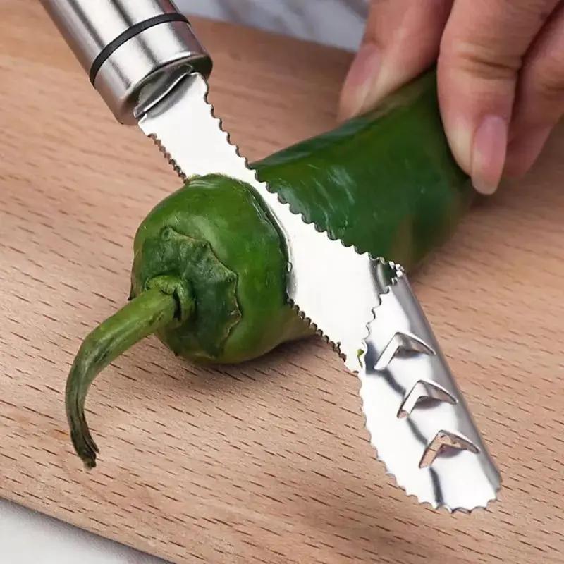 Stainless Steel Chili Pepper Corer Bitter Melon Chili Pepper Seed Remover Coring Knife Vegetable Cutter Kitchen Items