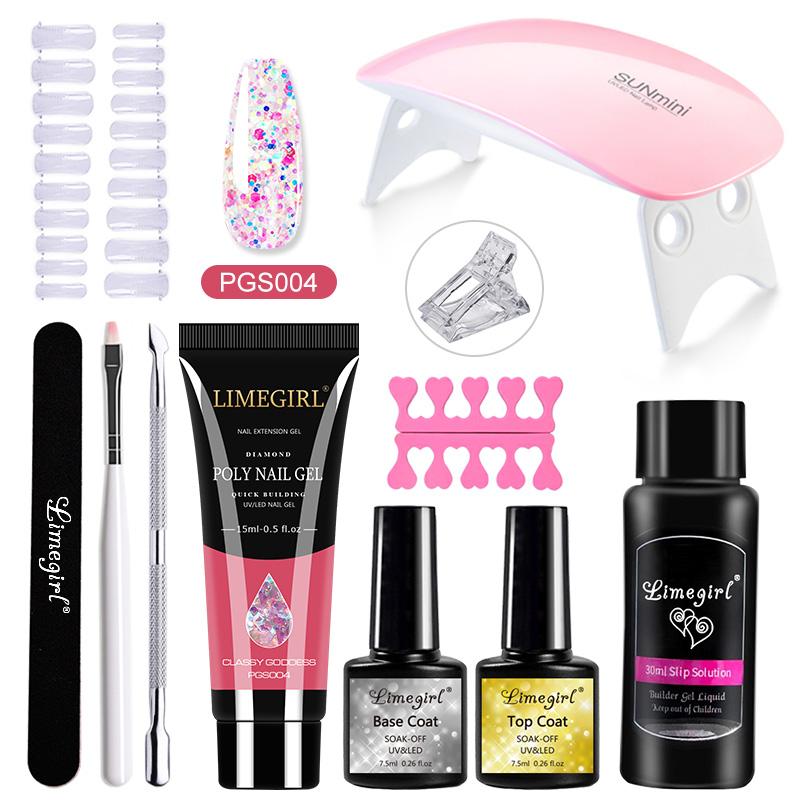Набор полигелей для ногтей Limegirl Поли УФ-гель Прозрачный/Розовый акрил Быстро наращиваемый наращивание пальцев Набор инструментов для ногтей с отмачиваемым УФ-гелем-лаком