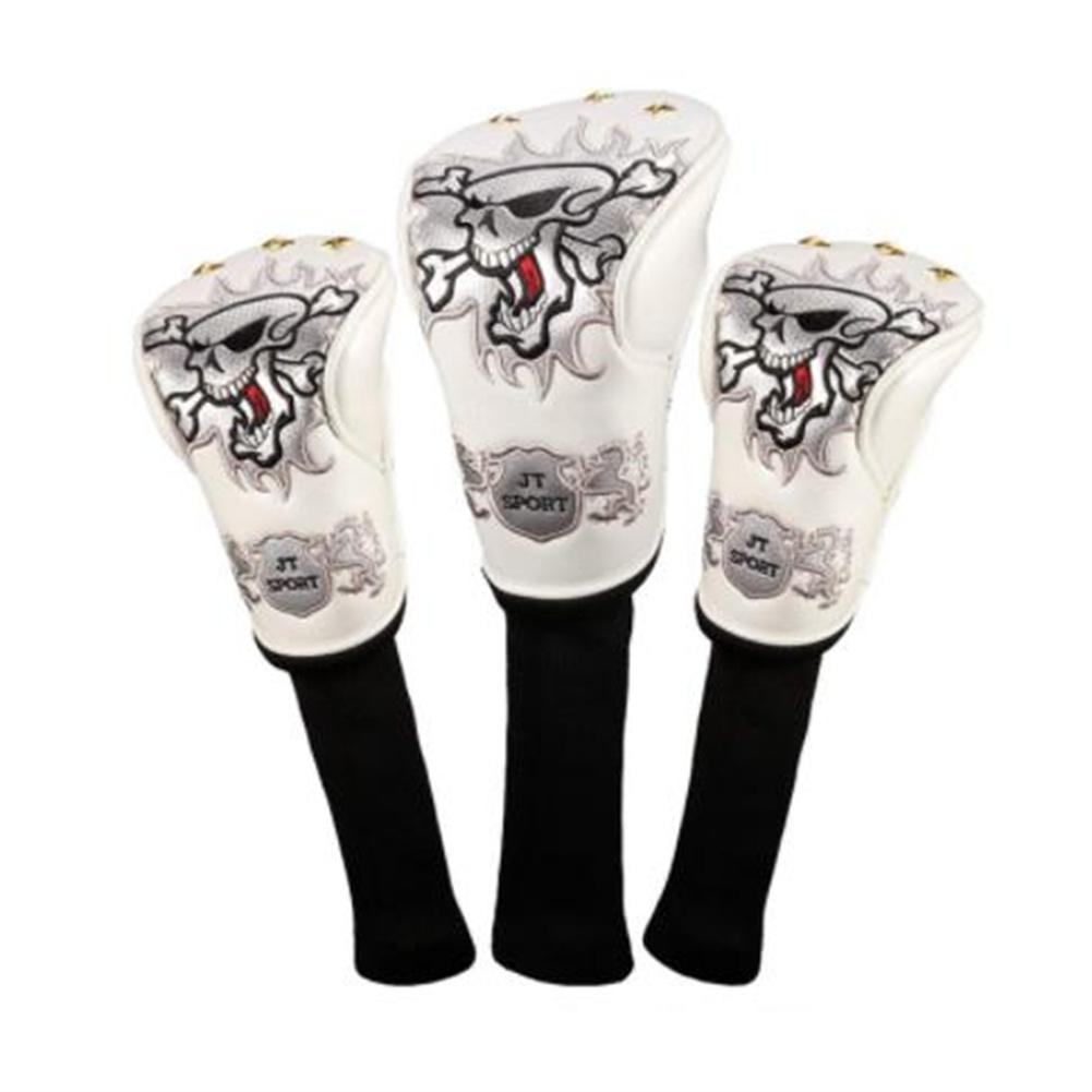 1 Set Pu Golf-sports Wood Club Head Cover Skull Pattern Exquisite Cue Cap Cover With Exquisite Embroidery Craftsmanship Cover