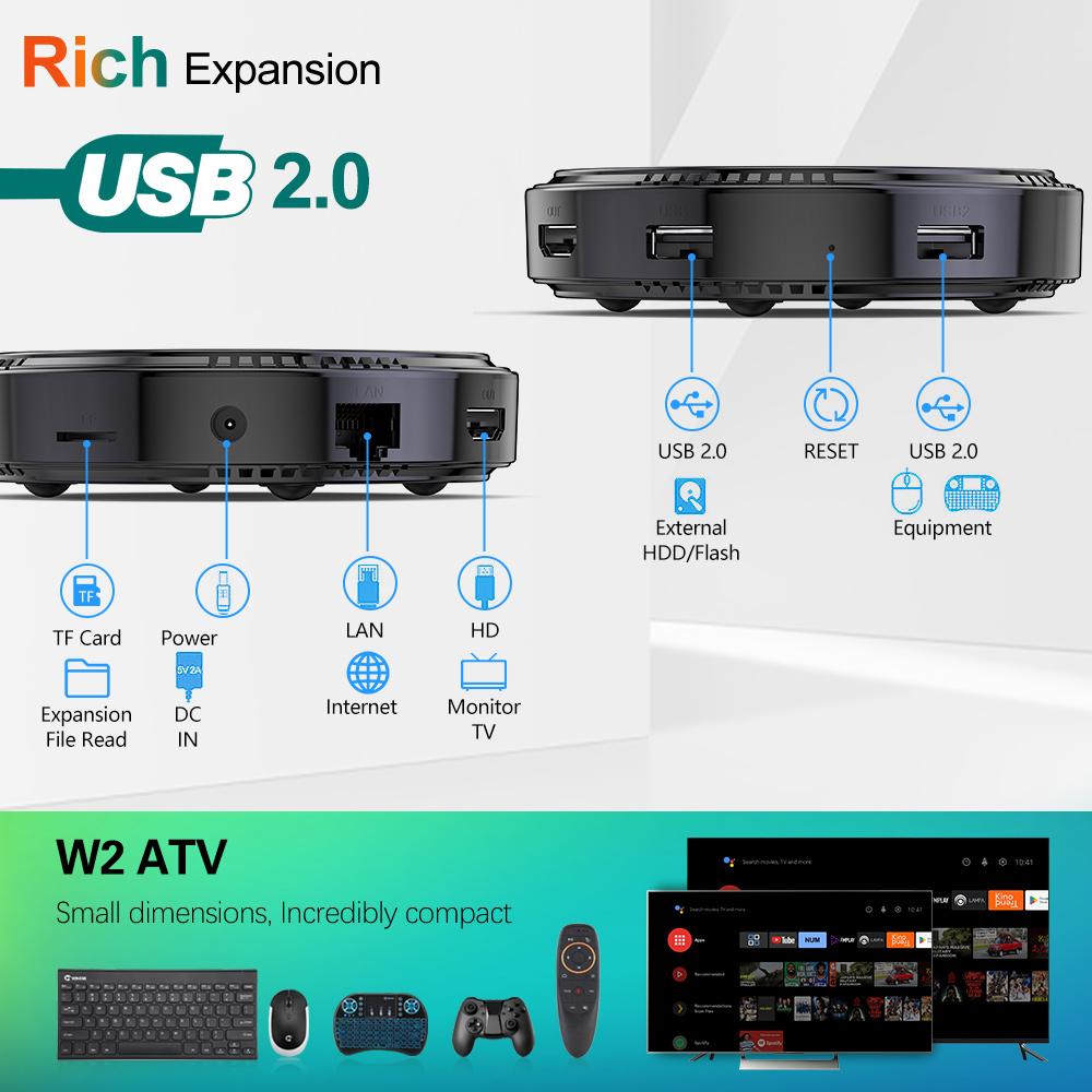 W2 ATV Smart TV Box Androidtv 11.0 Поддержка AV1 Dual Wifi BT4.0 Google Voice Input Set Top Box