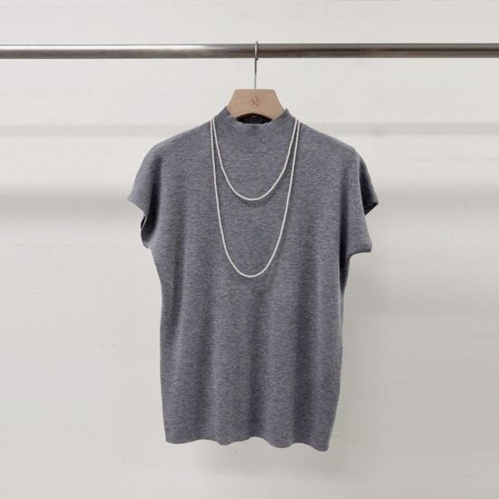 Mizqz Modern High Neck Loose Fit Short Sleeve Knit