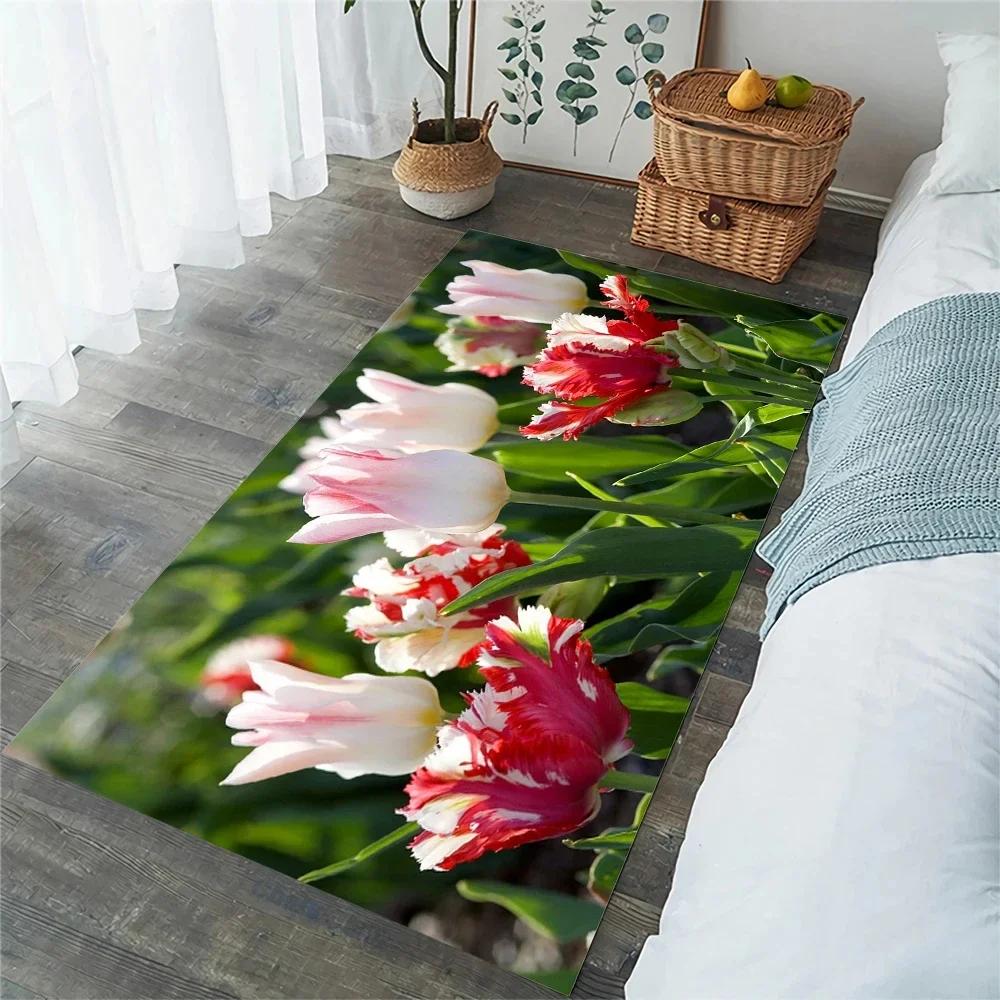 Ковер Тюльпан Весенний ботанический Цветок Зональный ковер для гостиной Детской спальни Натуральный Сад Цветочный Напольный коврик Кухонный коврик