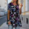 Plus Size Women Spring Pine Tree Leaves Printed Comfy Short Sleeve Round Collar T-shirt Casual Baggy Mid Length Tee Tops