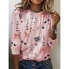 Floral 3d Print Crew Neck T-Shirt Casual O-Neck Long Sleeve Top Women's Clothing New Fashion Casual Oversized Tops Tees Female