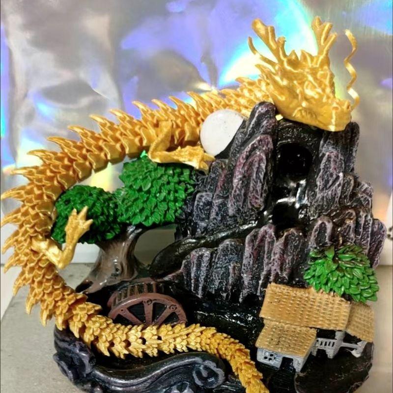 3D-печатная подвижная игрушка-китайский дракон: Мультяшный орнамент для ландшафтного дизайна аквариума