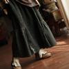 Johnature Women Vintage Green Skirts Elastic Waist Patchwork Loose Autumn Chinese Style Female A-Line Skirts